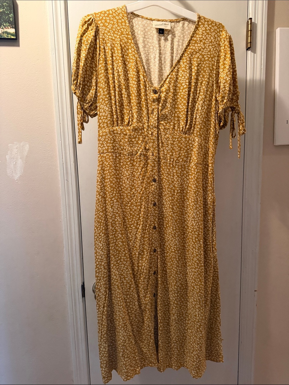 Universal Thread Mustard Yellow Floral Button-Front Maxi Dress